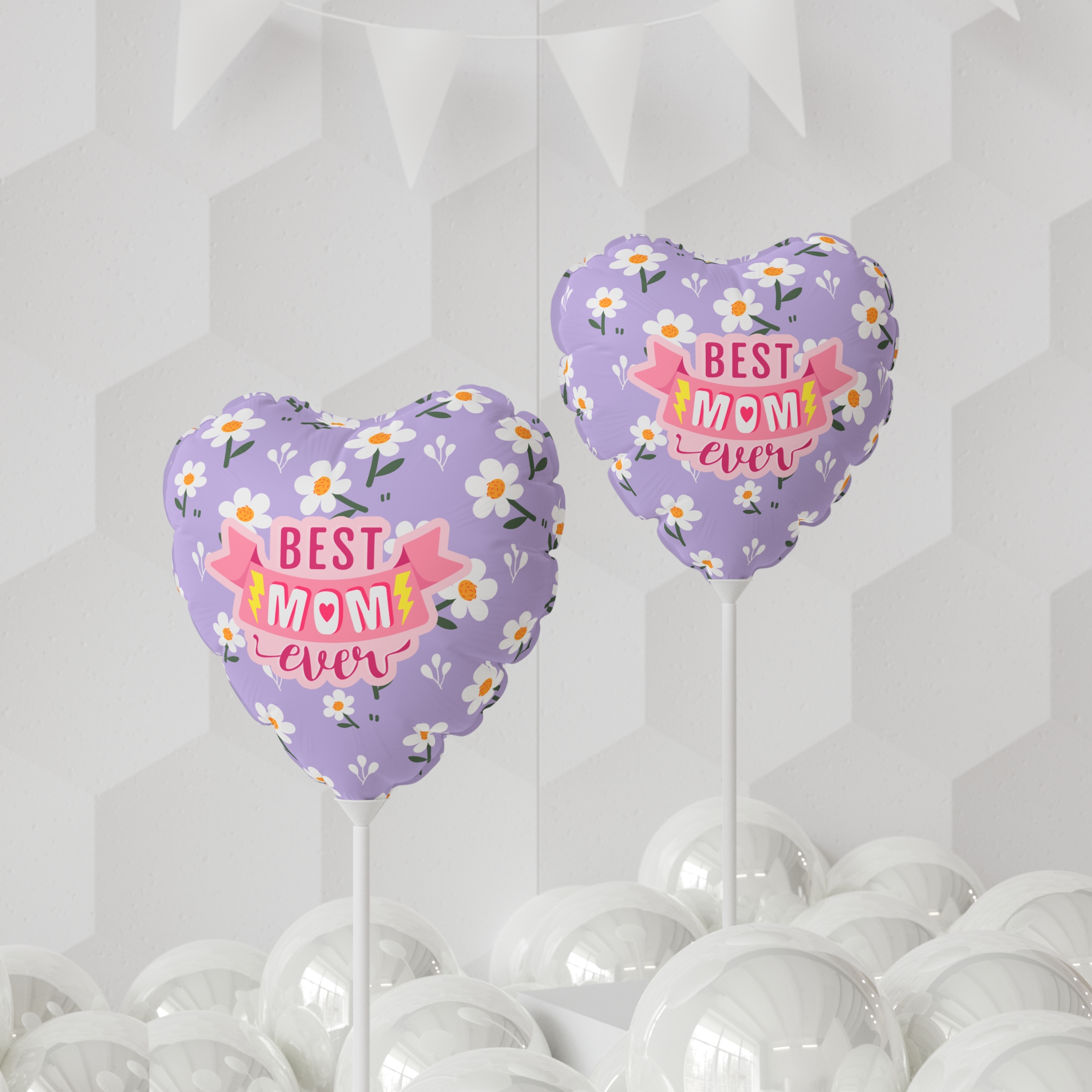 Heart-Shaped Balloon - Best Mom Ever - 11" Floral Decoration - Image 8