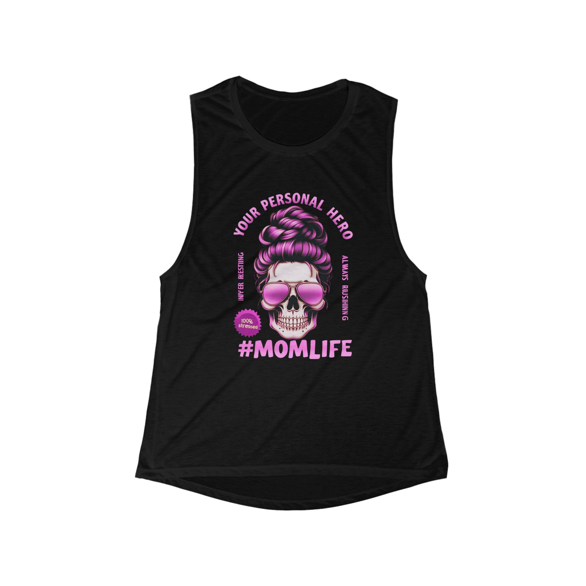 #MomLife Women's Flowy Scoop Muscle Tank - Your Personal Hero Design - Image 3